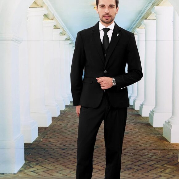Versatile Black Slim Fit 3-Piece Suit Set for Men - Perfect for Any Occasion - Picture 5 of 6